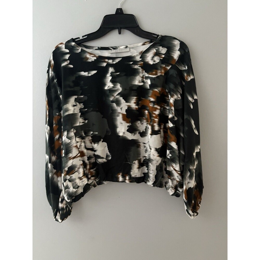 Bryn Walker Gianna Cropped Elastic Bubble Shirt XXS Green Earthy Boho OVERSIZE